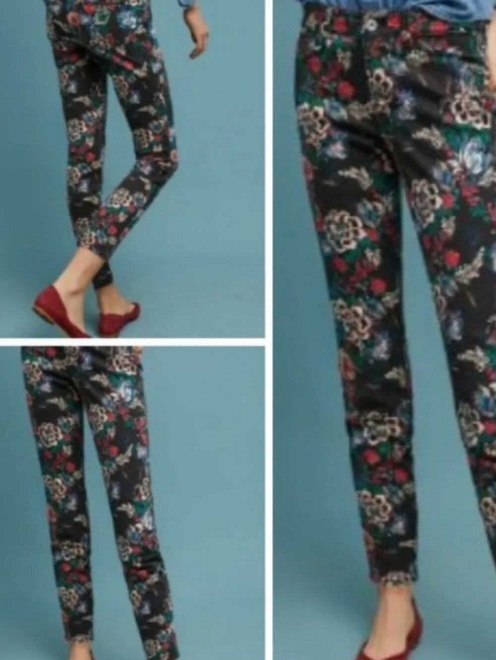 Pilcro and the Letterpress Black Floral Cropped Slim Pants